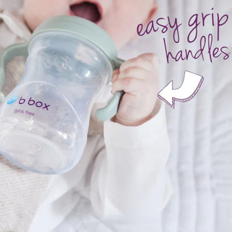 b.box Soft Silicone Spout Cup for 4m+ | Sage Green | 240ml - Baby Transition Training Cup with Hygienic Built-In Lid & Easy-Grip Handles | Leak-Proof BPA-Free First Cup