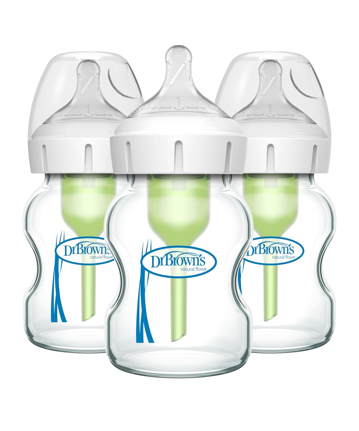 Dr. Brown’s Natural Flow Anti-Colic Options+ Wide-Neck Glass Baby Bottles 150ml (5 oz), 3-Pack | Level 1 Slow Flow Nipple | Newborn Feeding Bottle 0M+ | BPA-Free Glass | Anti-Gas, Anti-Spit-Up - MINIMEE KIDS
