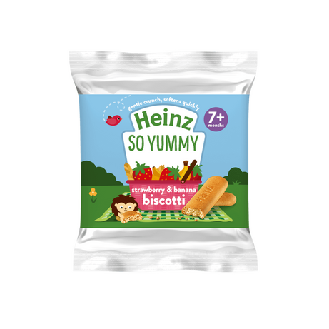 Heinz So Yummy Strawberry & Banana Biscotti for Babies 7+ Months – 60g Fruity Baked Finger Snack | Soft Baby-Led Weaning Biscuit with Real Fruit Purees | No Artificial Flavours