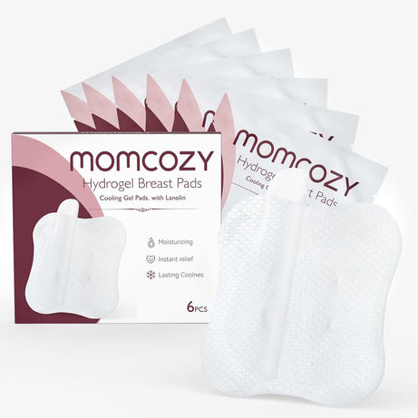 Momcozy Hydrogel Breast Pads with Lanolin – Cooling Relief for Sore and Cracked Nipples, Moisturizing and Repairing – Pack of 6