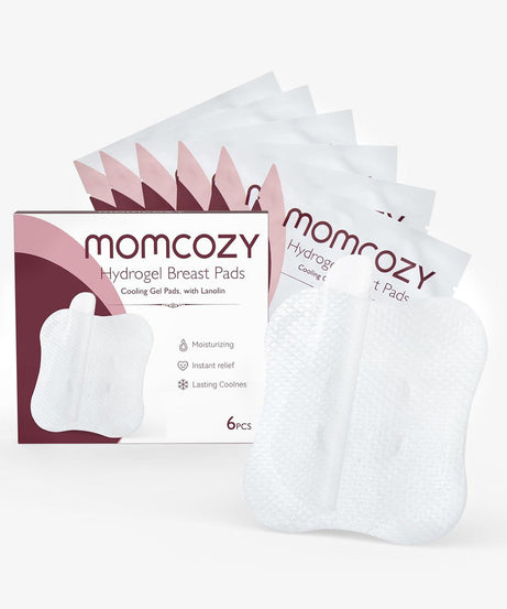 Momcozy Hydrogel Breast Pads with Lanolin – Cooling Relief for Sore and Cracked Nipples, Moisturizing and Repairing – Pack of 6