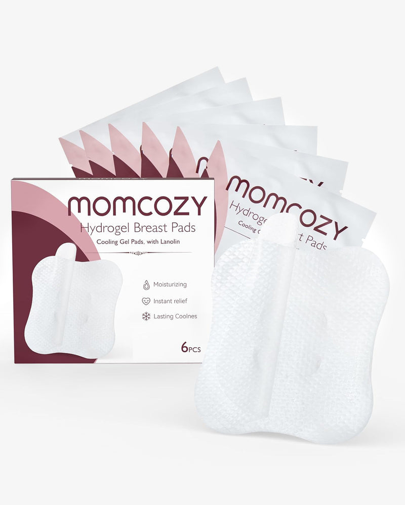 Momcozy Hydrogel Breast Pads with Lanolin – Cooling Relief for Sore and Cracked Nipples, Moisturizing and Repairing – Pack of 6