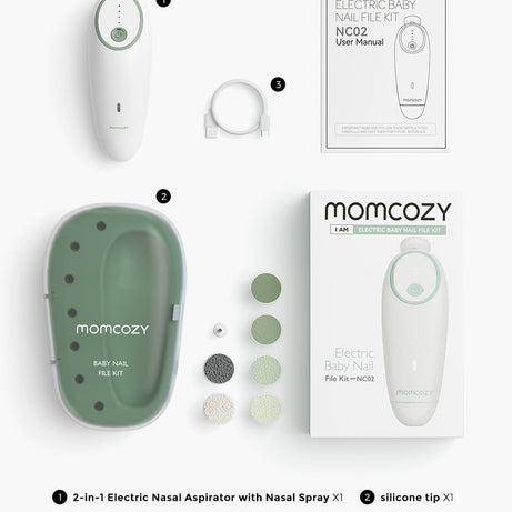 Momcozy Electric Baby Nail File Kit NC02 - Whisper Quiet Low Noise Trimmer with 360° Fog LED Light, 4 Adjustable Speeds, Rechargeable Battery, and Safe Grinding Pads for Gentle Baby Nail Care