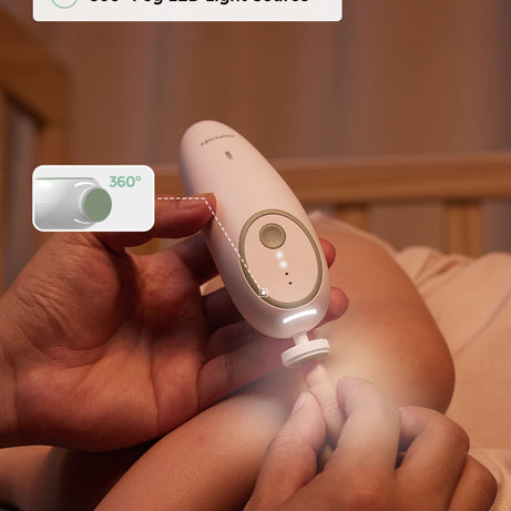 Momcozy Electric Baby Nail File Kit NC02 - Whisper Quiet Low Noise Trimmer with 360° Fog LED Light, 4 Adjustable Speeds, Rechargeable Battery, and Safe Grinding Pads for Gentle Baby Nail Care