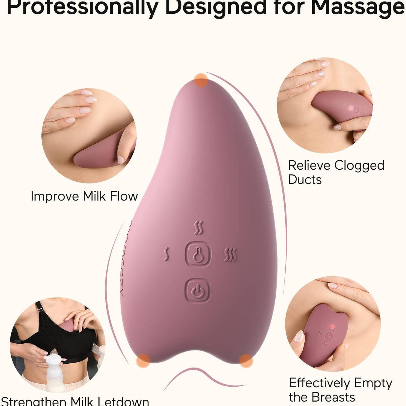Momcozy I am Lactation Massager – 3 Modes, 2 Warming Functions, and 6 Intensity Levels for Pain Relief, Milk Flow Improvement, and Comfort During Breastfeeding