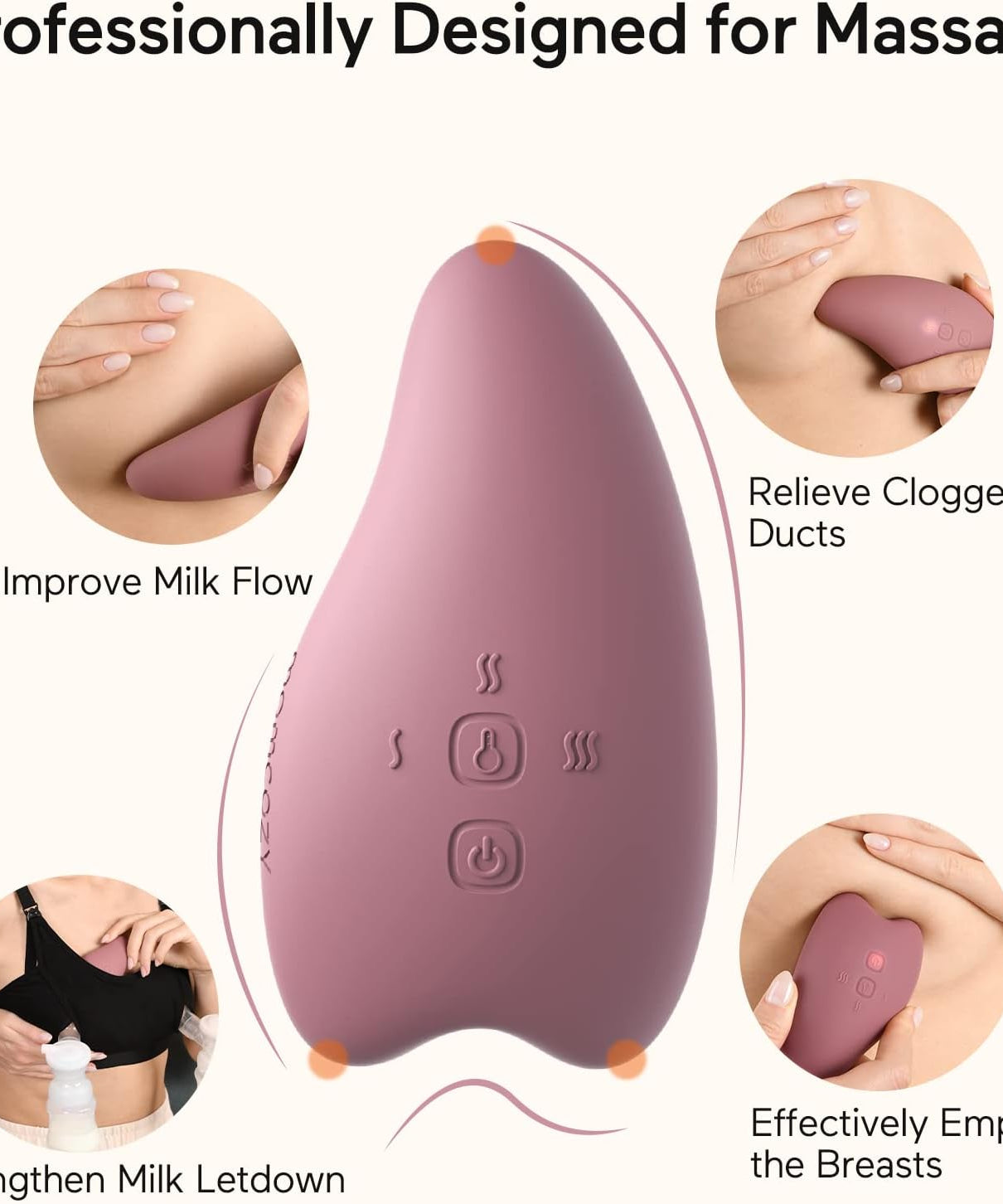 Momcozy I am Lactation Massager – 3 Modes, 2 Warming Functions, and 6 Intensity Levels for Pain Relief, Milk Flow Improvement, and Comfort During Breastfeeding