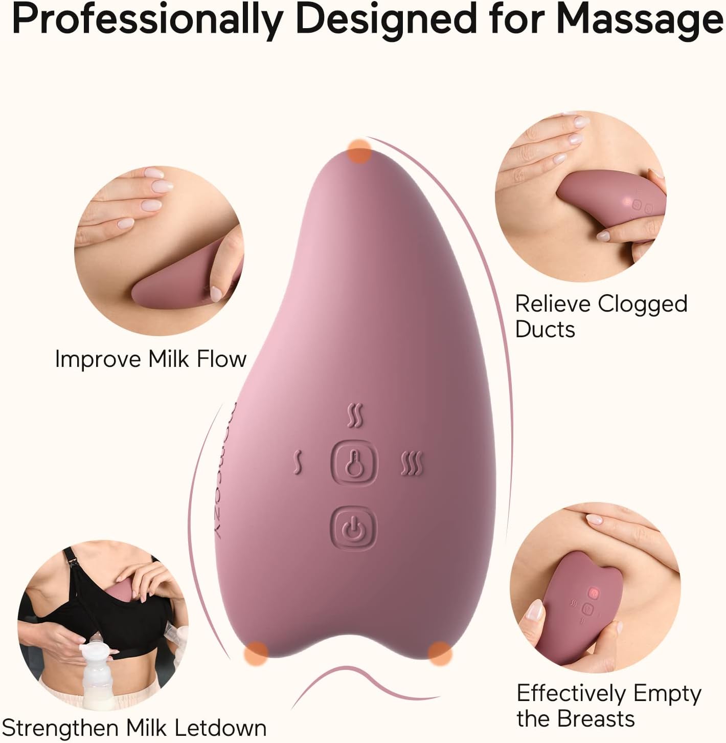 Momcozy I am Lactation Massager – 3 Modes, 2 Warming Functions, and 6 Intensity Levels for Pain Relief, Milk Flow Improvement, and Comfort During Breastfeeding