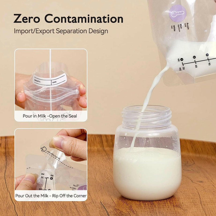 Momcozy Temp-Sensing Breast Milk Storage Bags - Leakproof, BPA-Free, Presterilized Double Zipper Seal Bags for Freezer & Safe Breastmilk Storage - 50pcs | 180ml