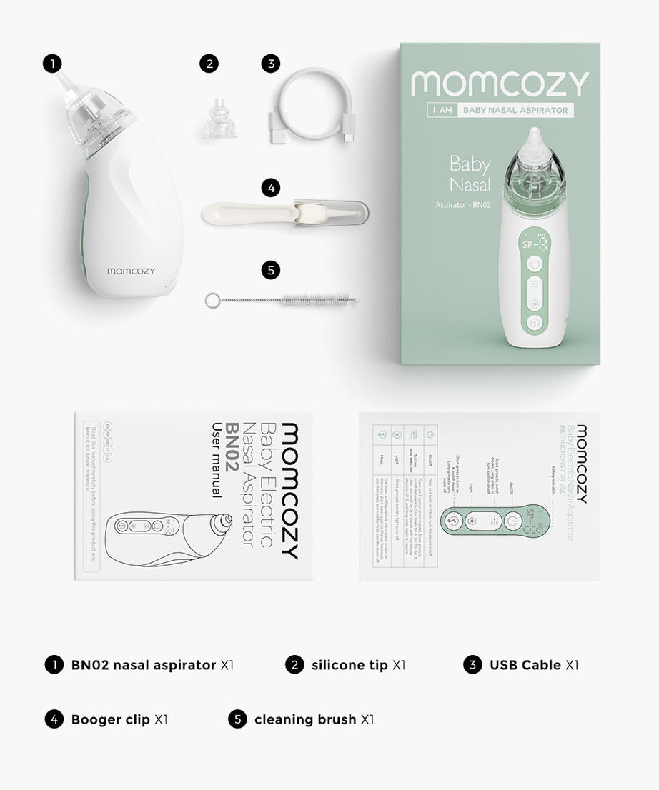 Momcozy I am Baby Nasal Aspirator BN02 with 65 Kpa Strong Suction, Self-Cleaning Function, Soothing Lullabies, Tricolor Light & BPA-Free Design for Gentle Baby Nose Care