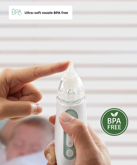 Momcozy I am Baby Nasal Aspirator BN02 with 65 Kpa Strong Suction, Self-Cleaning Function, Soothing Lullabies, Tricolor Light & BPA-Free Design for Gentle Baby Nose Care