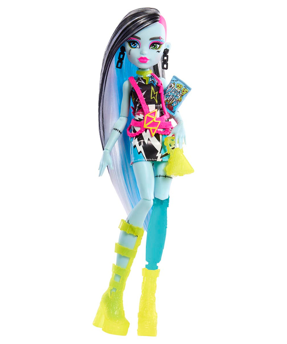 Monster High Skulltimate Secrets: Neon Frights Frankie Stein Doll Set | 125+ Looks, Glow-in-the-Dark Accessories & 19+ Surprises | Coffin Locker Storage for Kids Age 4+