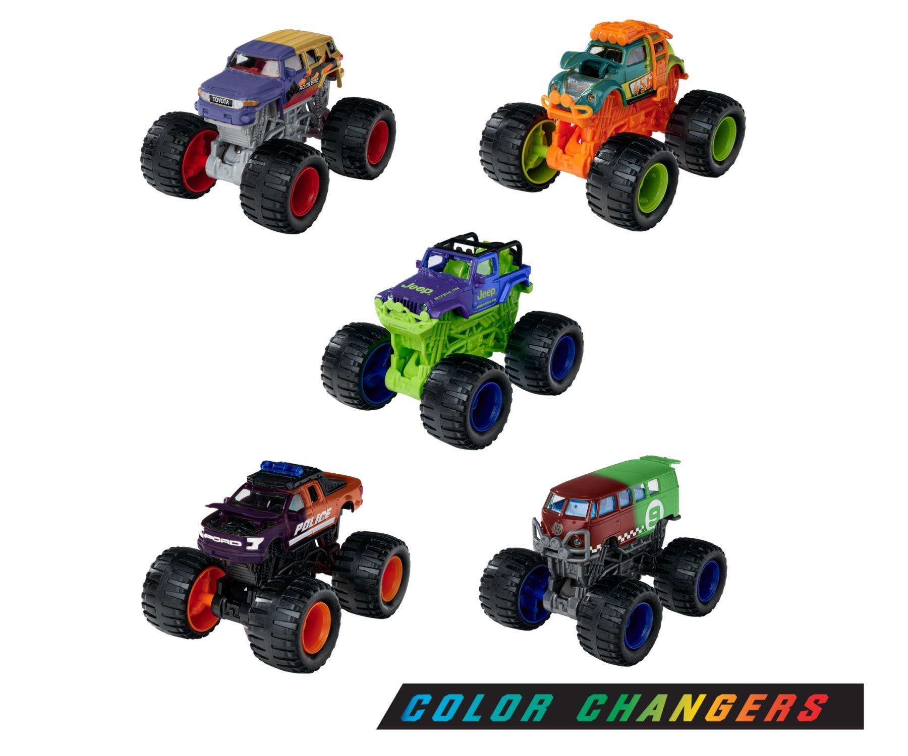 Majorette Monster Rockerz Color Changers – Volkswagen Beetle, Ford F-150 Raptor, Jeep Wrangler, Volkswagen T1, Toyota FJ Cruiser | 1 Random Monster Truck with Metal Body, Suspension & Color-Changing Paint | 3+ Years