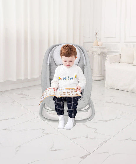 Mastela Baby Deluxe 4-in-1 Smart Swing & Rocker | Bluetooth & App Controlled Automatic Cradle | Birth to 36 Months (15kg) | 5 Swing Angles, Detachable Tray & Mosquito Net - MINIMEE KIDS