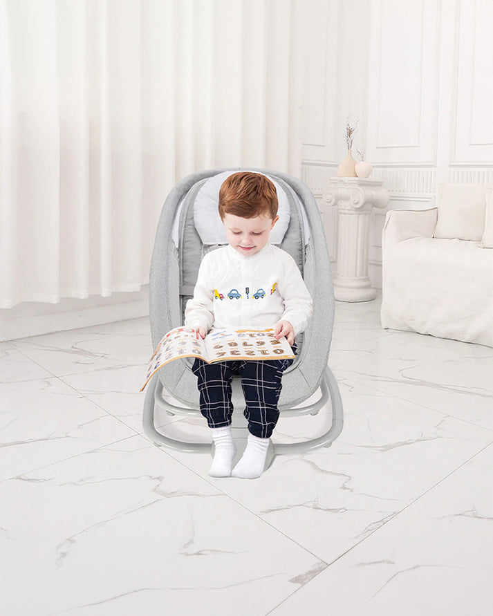 Mastela Baby Deluxe 4-in-1 Smart Swing & Rocker | Bluetooth & App Controlled Automatic Cradle | Birth to 36 Months (15kg) | 5 Swing Angles, Detachable Tray & Mosquito Net - MINIMEE KIDS