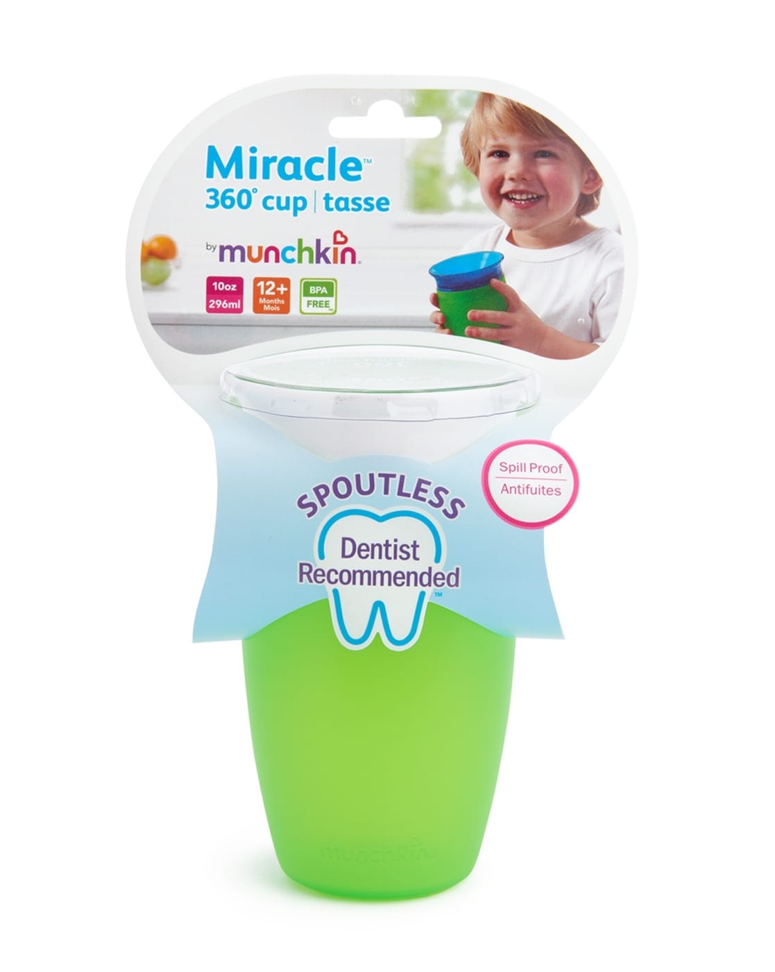 MUNCHKIN Miracle 360 Degree Spoutless Trainer Cup with Lid for 12+ Months - 296ml