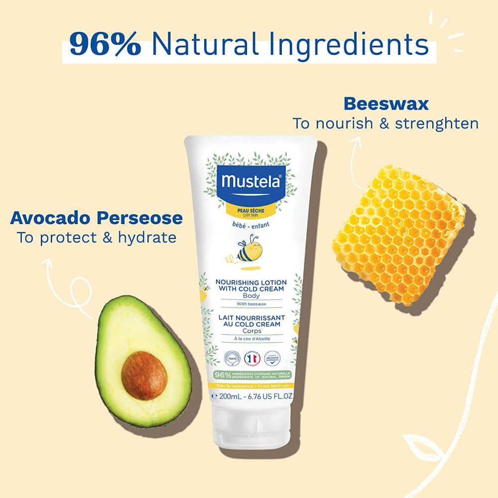 Mustela Nourishing Lotion with Cold Cream for Baby's Body - Organic Beeswax | 200ml | Made in France