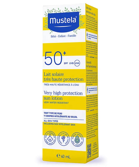 Mustela Very High Protection Sun Lotion SPF 50+ for Babies & Kids – Broad-Spectrum UVA & UVB Shield, Water & Sand Resistant | 40ml - MINIMEE KIDS