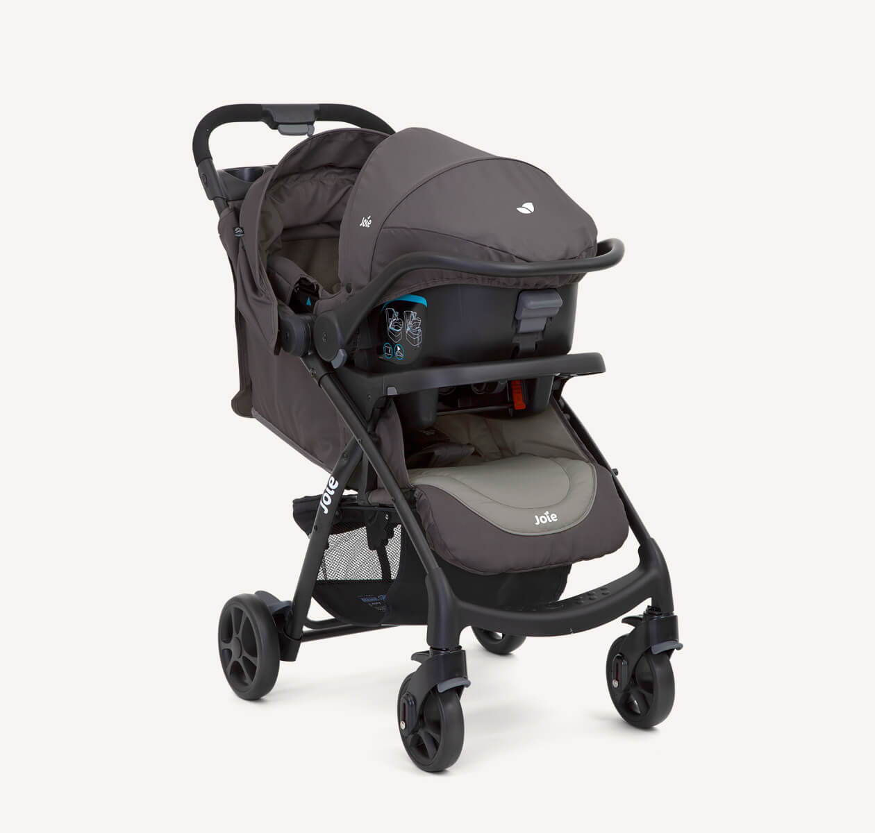 Joie Muze™ LX Travel System - Stroller & Juva™ Infant Carrier Bundle | Birth to 17.5kg | Auto Gravity Fold with Parent & Child Trays | No-Adapter Instant Travel System | Available in Coal, Dark Pewter & Laurel - MINIMEE KIDS