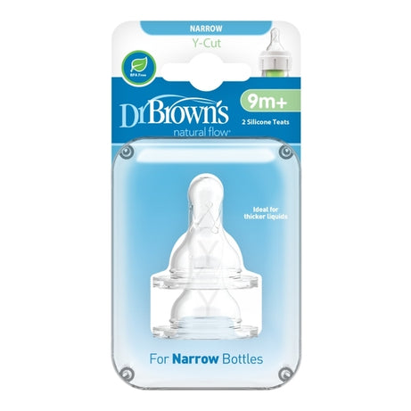 Dr Brown's Natural Flow Y-Cut Narrow Neck Silicone Nipples | Pack of 2 teats