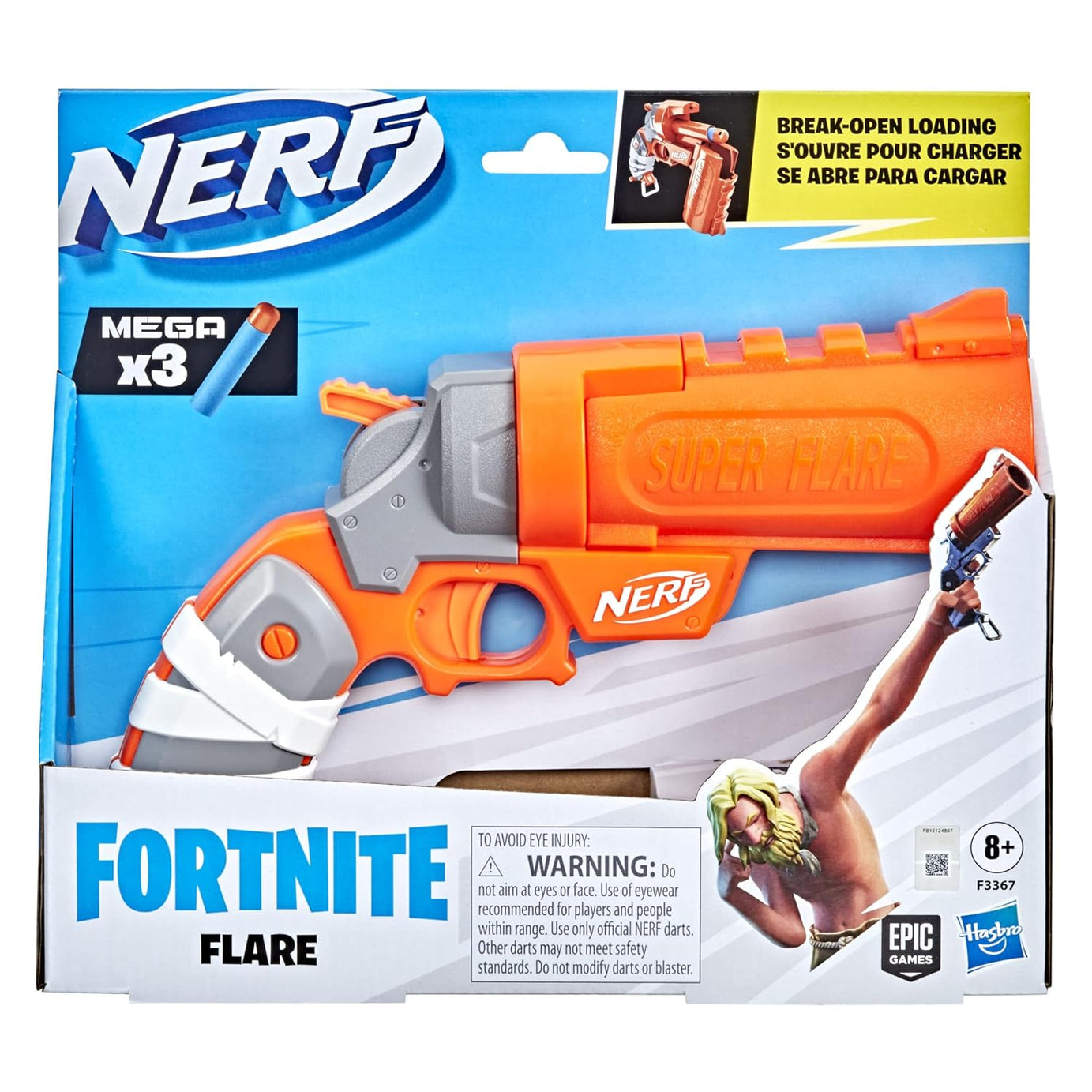 NERF Fortnite Super Flare Dart Blaster 3 Mega Darts & Pull-Down Priming Handle for Ages 8+ Years