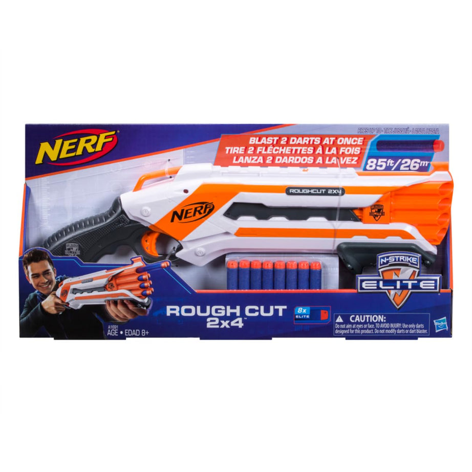 Nerf N-Strike Elite Rough Cut 2X4  Blaster | Fires 2 Darts at Once | Includes 8 Elite Darts | Fires Up to 26 M | For Ages 8+