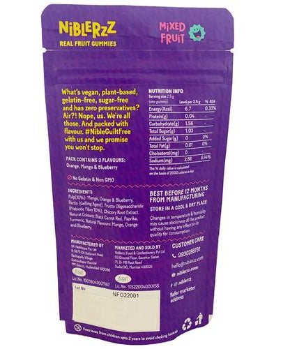 Niblerzz Real Fruit Gummies - Mixed Fruit Plant-Based No Added Sugar - 30g