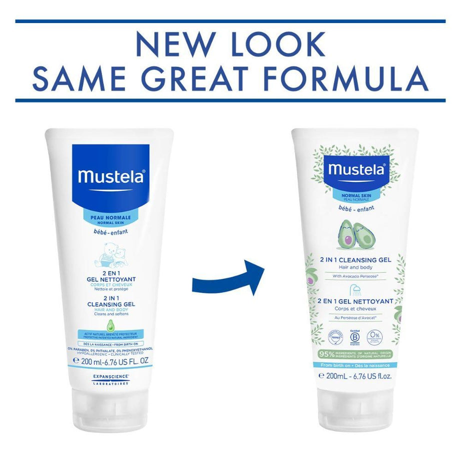 Mustela 2-in-1 Cleansing Gel with Organic Avocado – Tear-Free Hair & Body Wash for Babies with Normal Skin | 200ml