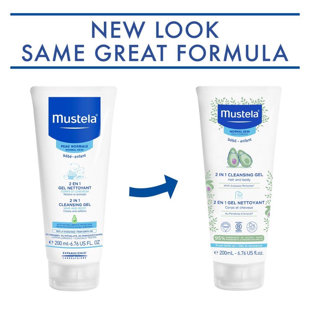 Mustela 2-in-1 Cleansing Gel with Organic Avocado – Tear-Free Hair & Body Wash for Babies with Normal Skin | 200ml