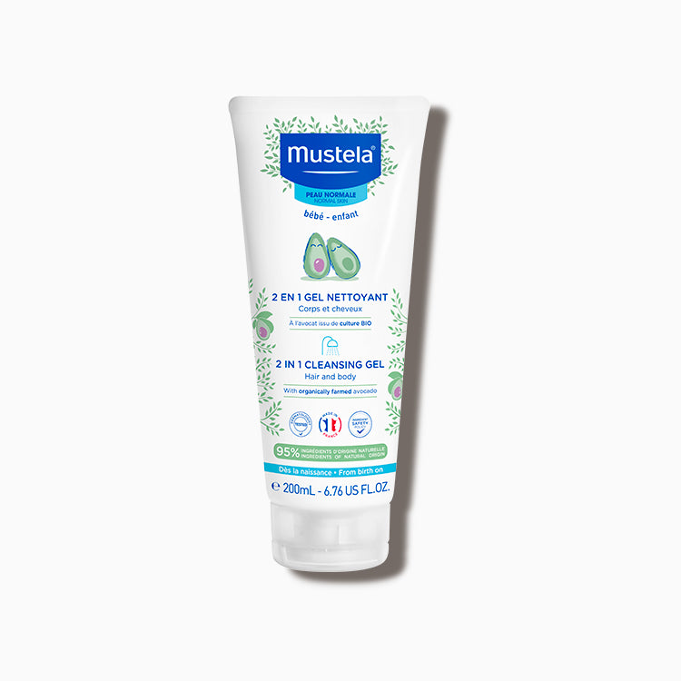 Mustela 2-in-1 Cleansing Gel with Organic Avocado – Tear-Free Hair & Body Wash for Babies with Normal Skin | 200ml
