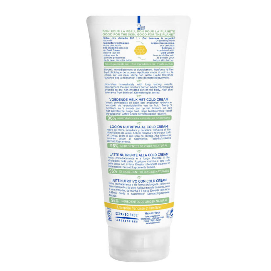 Mustela Nourishing Lotion with Cold Cream for Baby's Body - Organic Beeswax | 200ml | Made in France