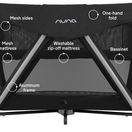 Nuna SENA Aire Playard with Zip Off Bassinet - Caviar | The Ultimate Travel Crib for Your Baby's Comfort