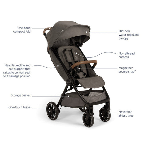 Nuna TRVL Compact Stroller in Granite – Ultra-Lightweight, Easy-Fold, and Stylish Stroller for Infants and Toddlers with One-Hand Recline, UPF 50+ Canopy, and Progressive Suspension for a Smooth Ride