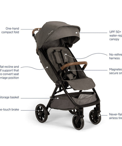Nuna TRVL Compact Stroller in Granite – Ultra-Lightweight, Easy-Fold, and Stylish Stroller for Infants and Toddlers with One-Hand Recline, UPF 50+ Canopy, and Progressive Suspension for a Smooth Ride - MINIMEE KIDS