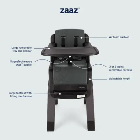 Nuna Zaaz High Chair - For 0M+ to 100Kg - Air Foam Cushion - Black Plum