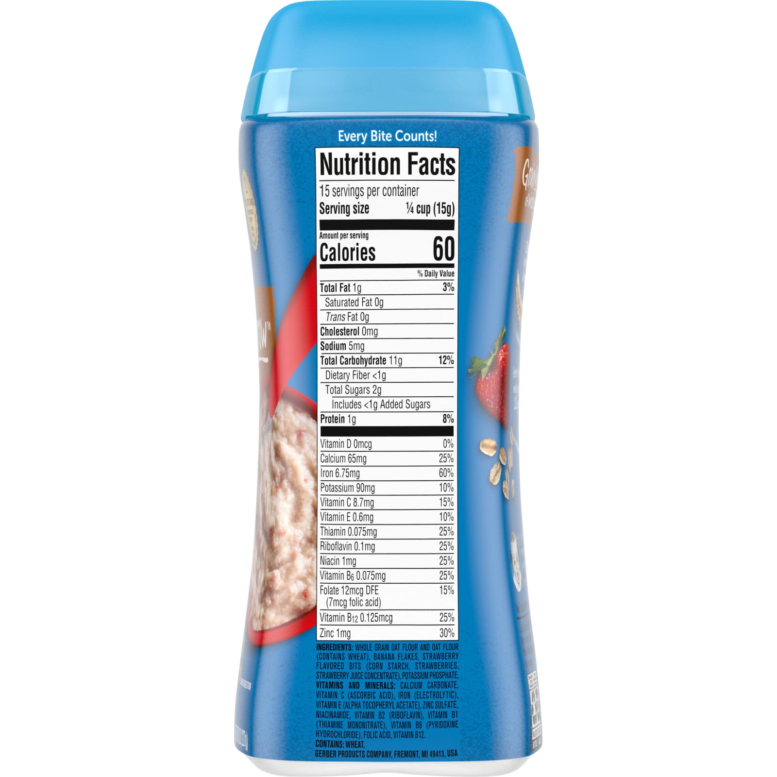 Gerber Baby Cereal Grain & Grow Lil' Bits Oatmeal Banana Strawberry | Iron-Fortified Baby Food for 8+ Months - 227g