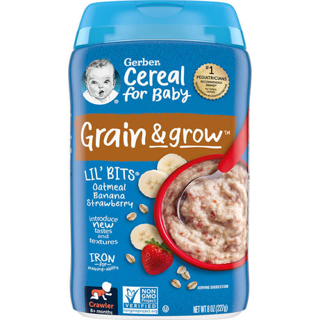 Gerber Baby Cereal Grain & Grow Lil' Bits Oatmeal Banana Strawberry | Iron-Fortified Baby Food for 8+ Months - 227g