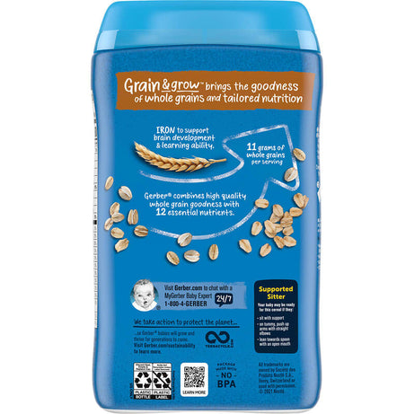 Gerber Cereal for Baby Grain & Grow Oatmeal | 1st Foods for Supported Sitters | Non-GMO Infant Cereal with Essential Nutrients for Brain & Learning Development | 454g