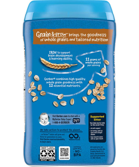 Gerber Cereal for Baby Grain & Grow Oatmeal | 1st Foods for Supported Sitters | Non-GMO Infant Cereal with Essential Nutrients for Brain & Learning Development | 454g - MINIMEE KIDS