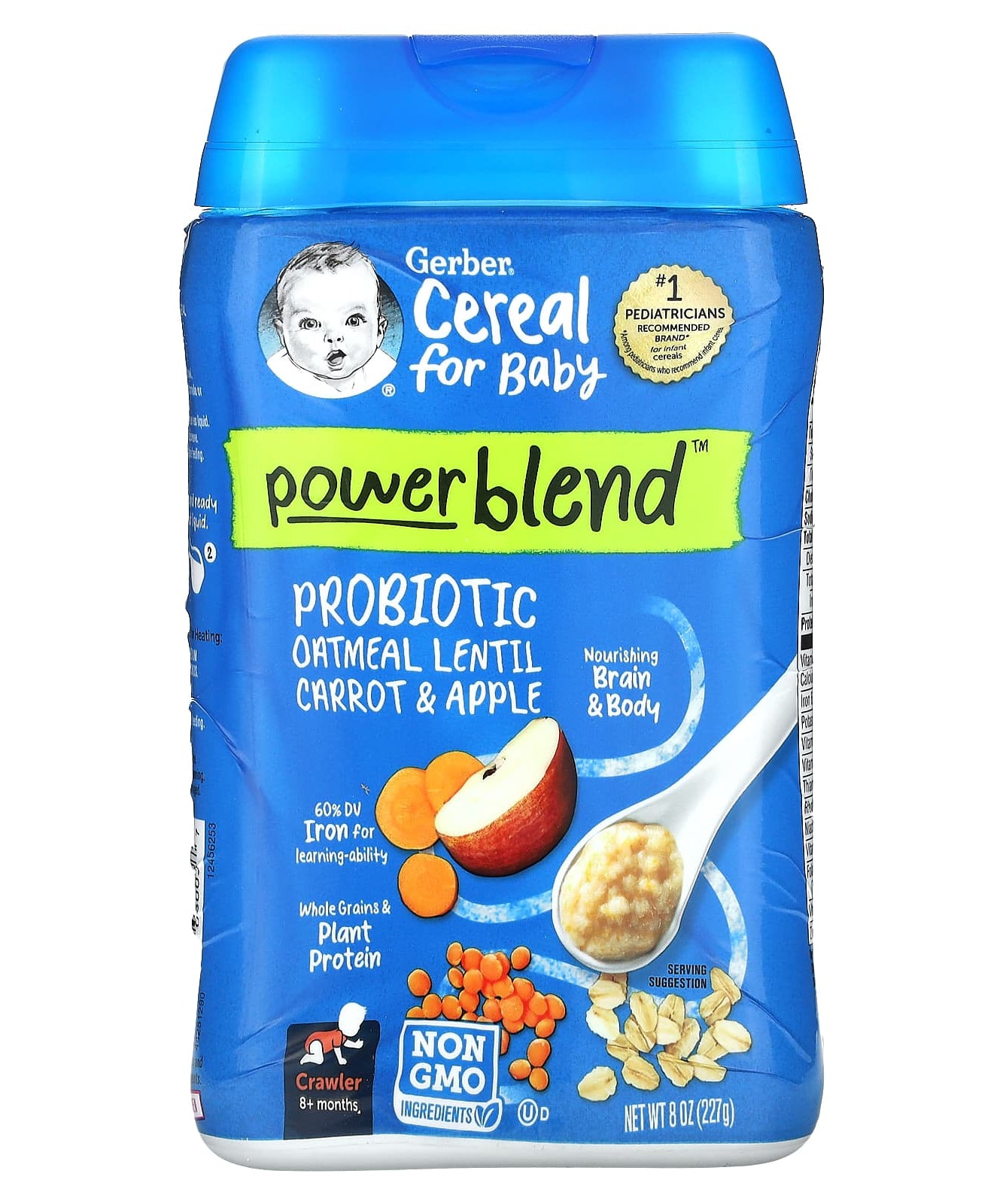 Gerber Powerblend Cereal for Baby – Probiotic Oatmeal Lentil Carrot & Apple | Iron-Fortified, Whole Grains & Plant Protein | NON-GMO, 227g | 8+ Months