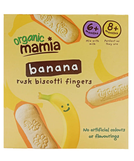 Organic Mamia Banana Rusk Biscotti Fingers for 6+ & 8+ Months Babies - 100g | Organic Teething Snack with Natural Banana Flavor | No Added Sugar or Salt - MINIMEE KIDS