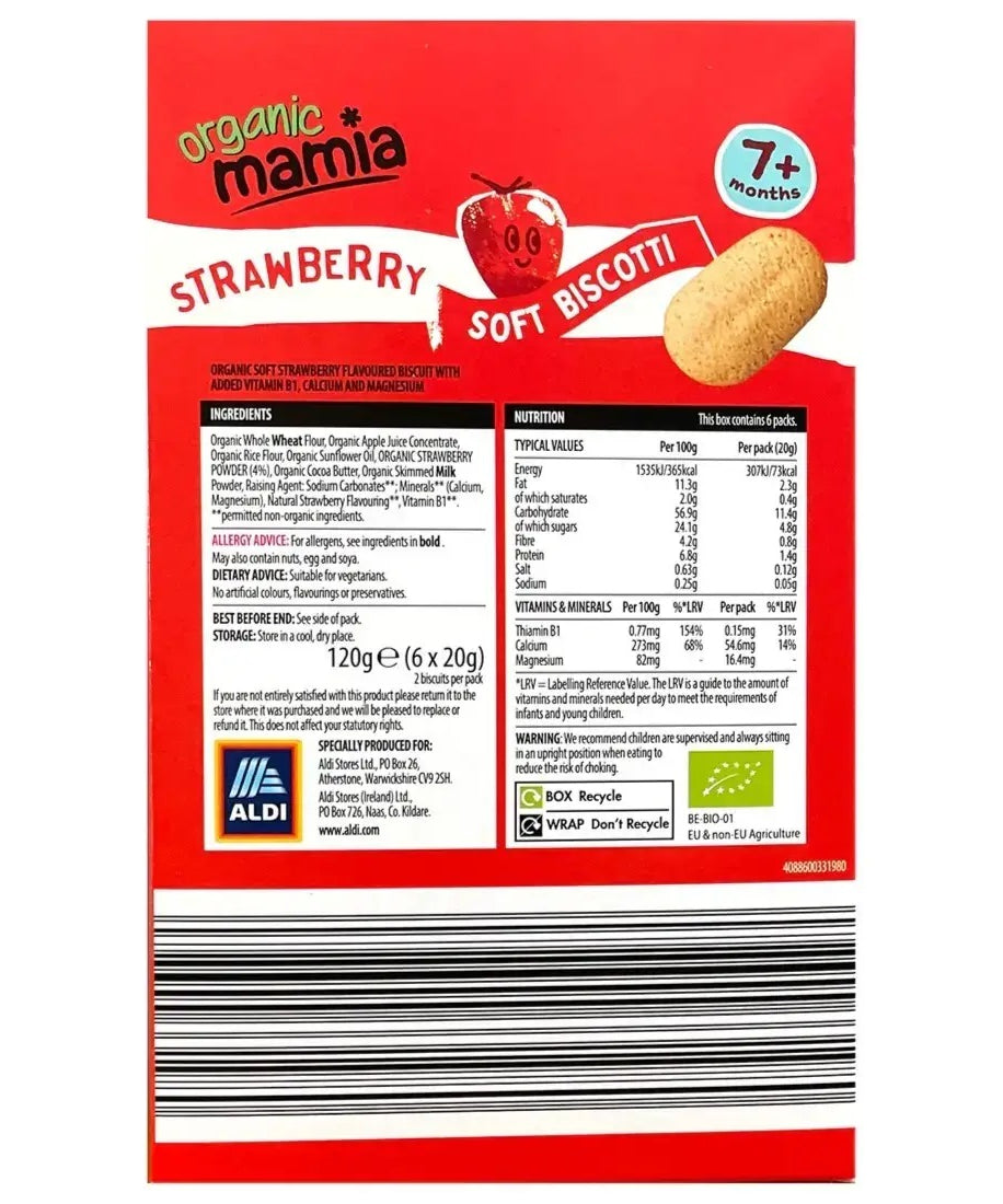 Organic Mamia Strawberry Soft Biscotti for 7+ Months - 120g | Pack of 6 Biscuits