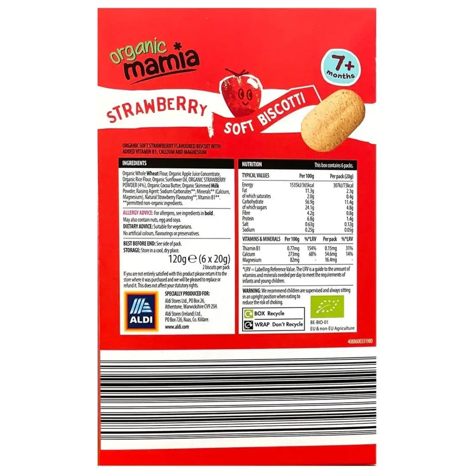 Organic Mamia Strawberry Soft Biscotti for 7+ Months - 120g | Pack of 6 Biscuits