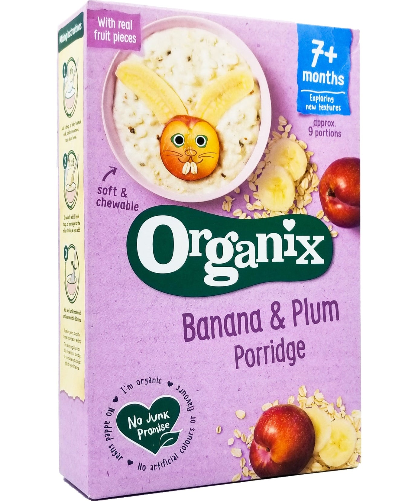Organix Organic Banana & Plum Baby Porridge (120g) | Stage 1 First Tastes for 6 Months+ | 100% Organic Wholegrain Oats & Real Fruit | No Added Sugar & No Junk Promise - MINIMEE KIDS