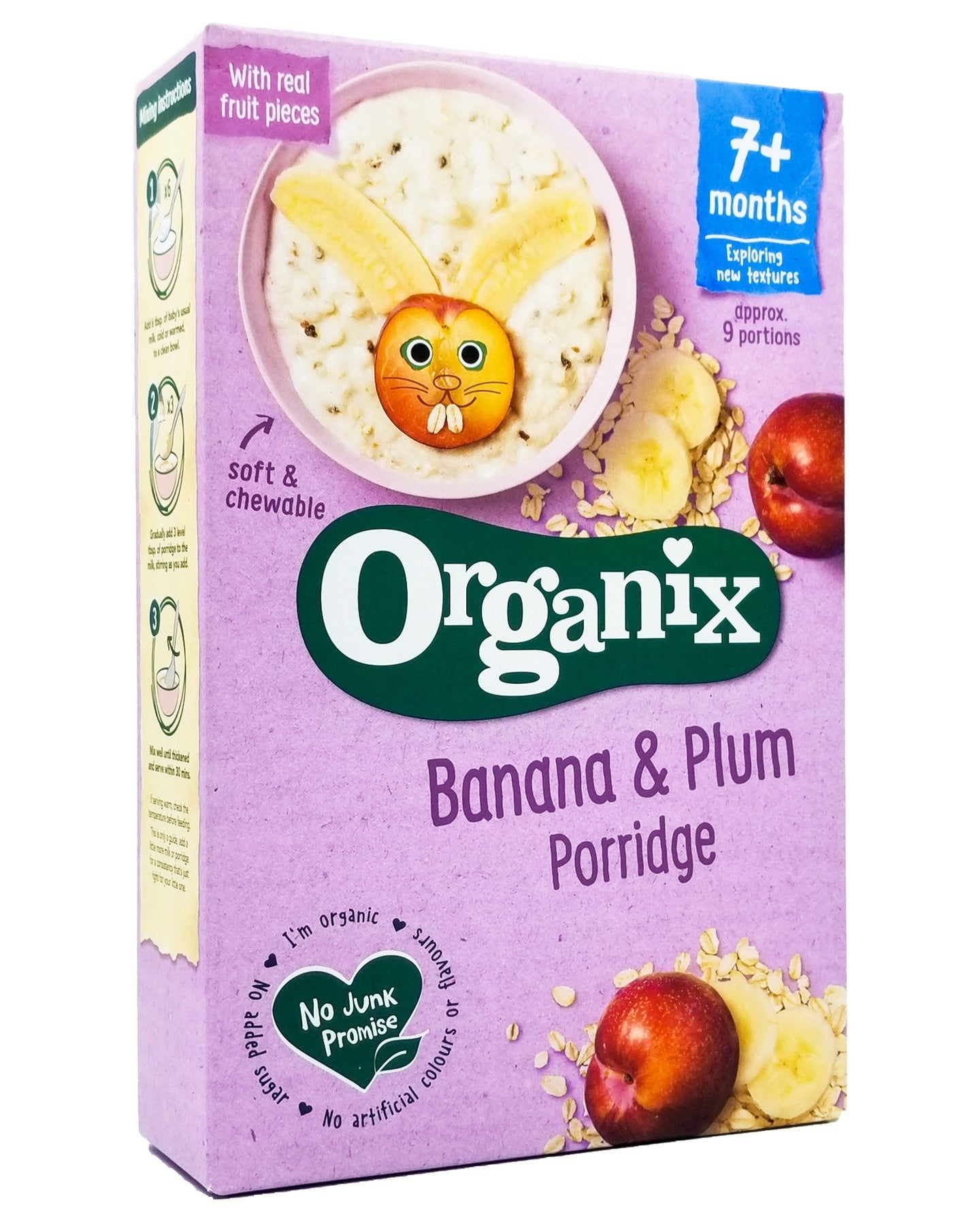 Organix Organic Banana & Plum Baby Porridge (120g) | Stage 1 First Tastes for 6 Months+ | 100% Organic Wholegrain Oats & Real Fruit | No Added Sugar & No Junk Promise - MINIMEE KIDS