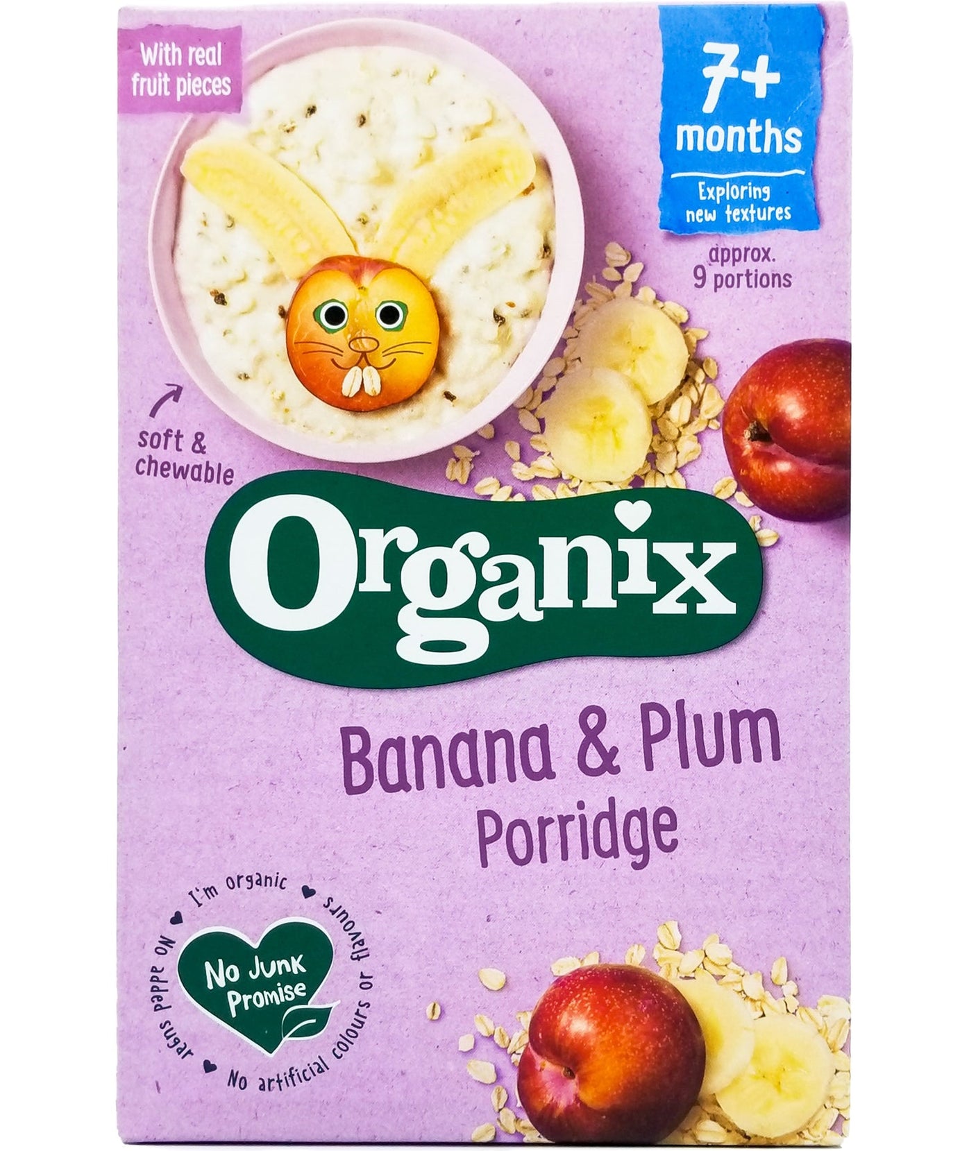 Organix Organic Banana & Plum Baby Porridge (120g) | Stage 1 First Tastes for 6 Months+ | 100% Organic Wholegrain Oats & Real Fruit | No Added Sugar & No Junk Promise - MINIMEE KIDS