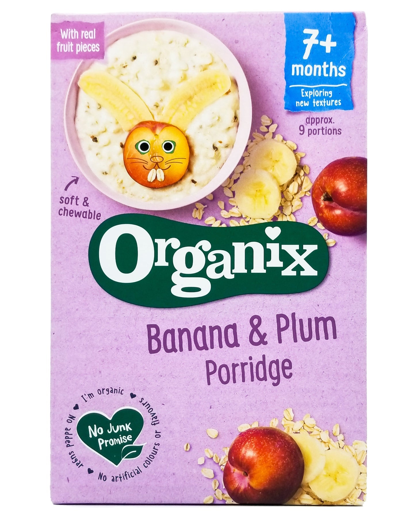 Organix Organic Banana & Plum Baby Porridge (120g) | Stage 1 First Tastes for 6 Months+ | 100% Organic Wholegrain Oats & Real Fruit | No Added Sugar & No Junk Promise - MINIMEE KIDS