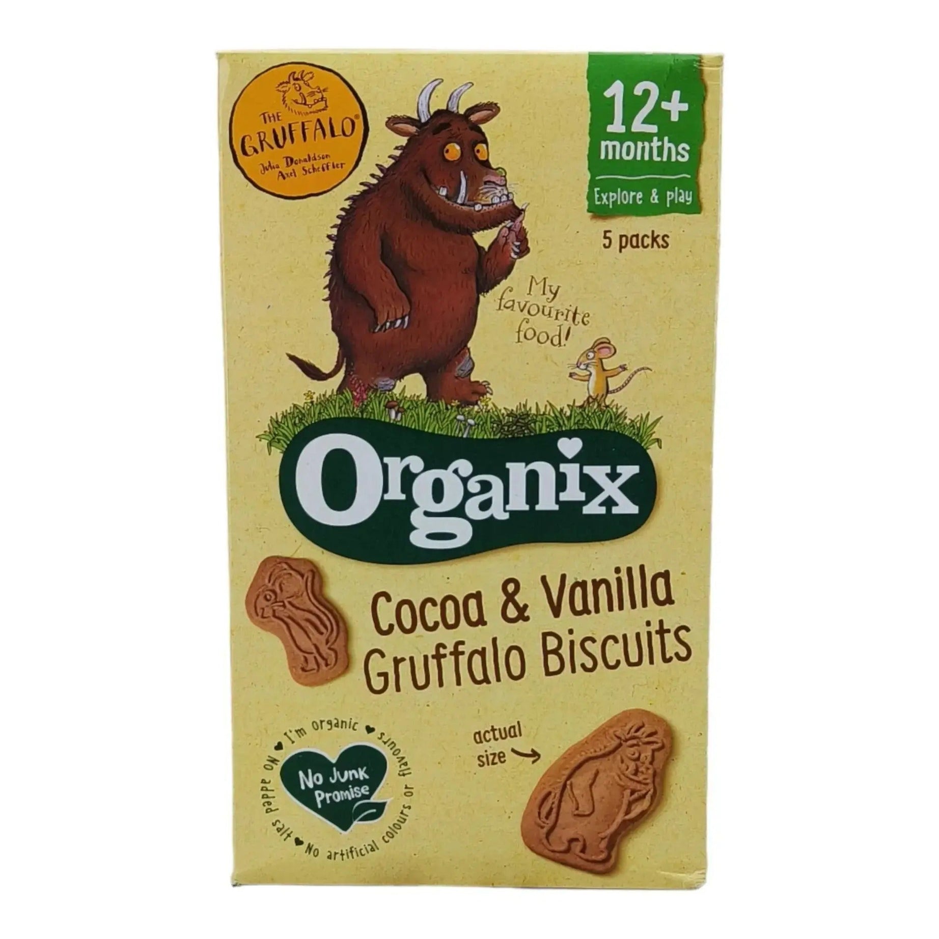 Organix Cocoa & Vanilla Gruffalo Biscuits For 12+ Months - 100g |  5 Packs in the Box