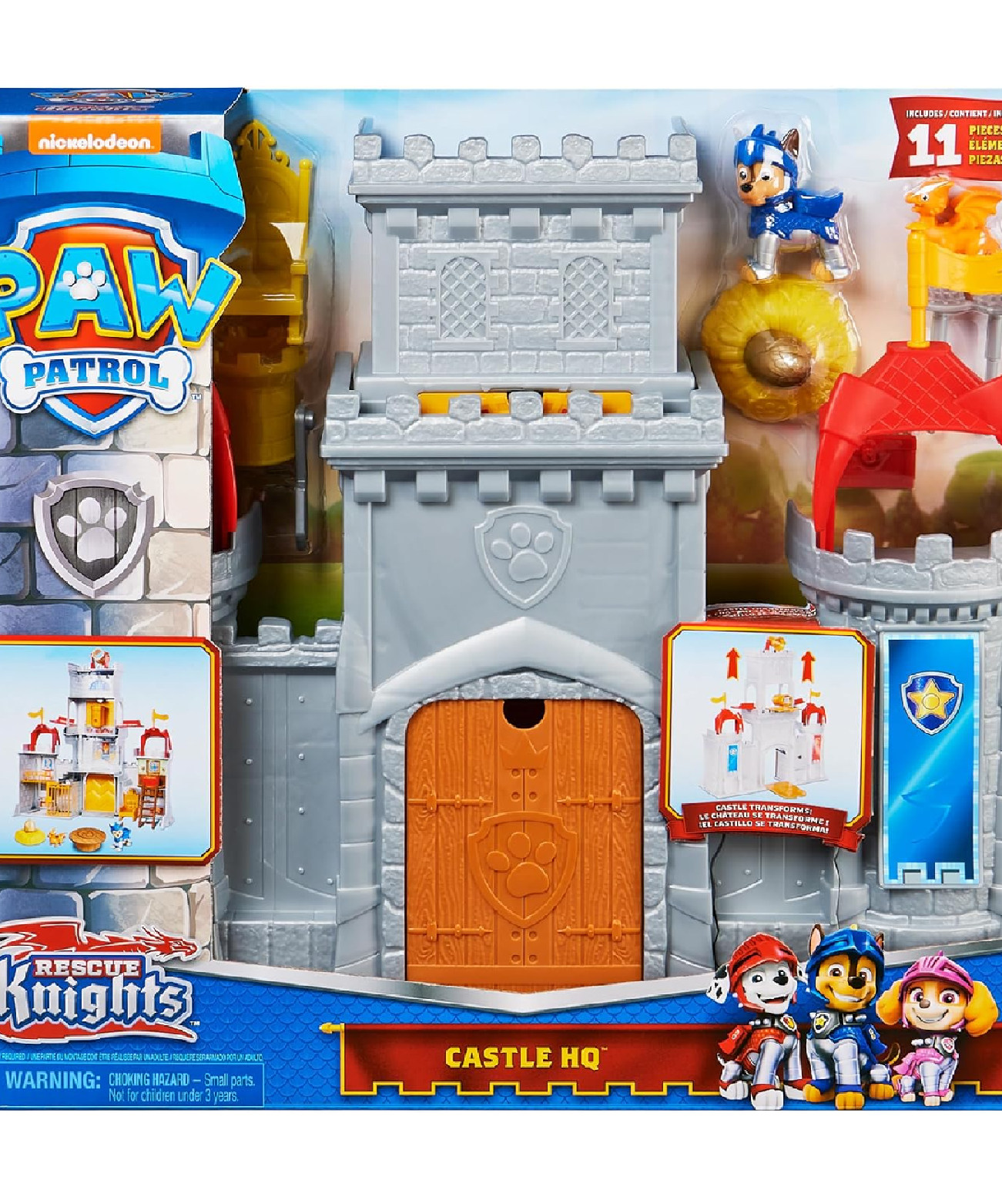 Paw Patrol Chase Rescue Knights Castle HQ - Transforming 11-Piece Playset with Chase and Mini Dragon Draco Action Figures | Roleplay Toy | Pretend Play Toy | Made in India for Kids Ages 3 and Up