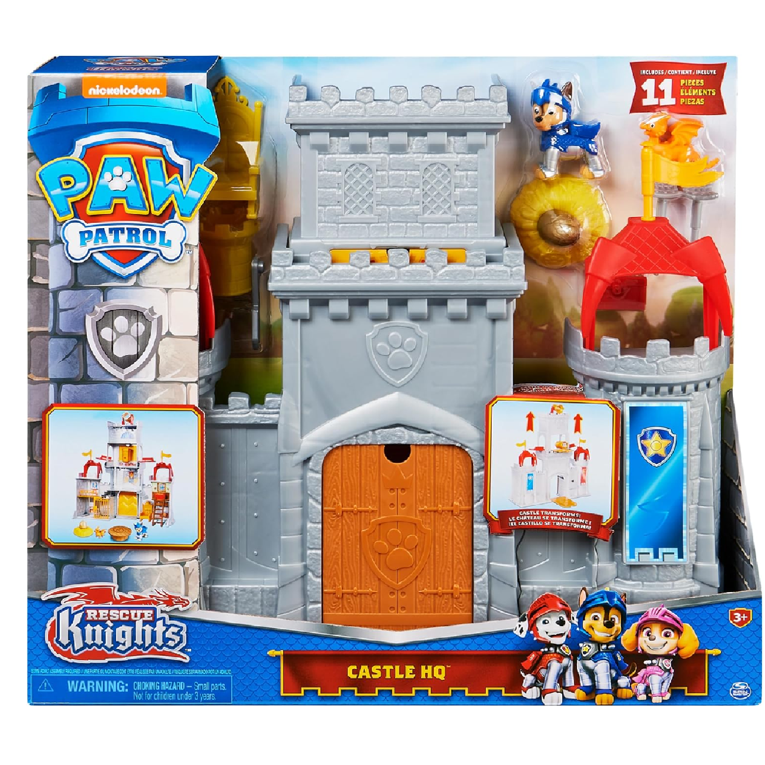 Paw Patrol Chase Rescue Knights Castle HQ - Transforming 11-Piece Playset with Chase and Mini Dragon Draco Action Figures | Roleplay Toy | Pretend Play Toy | Made in India for Kids Ages 3 and Up