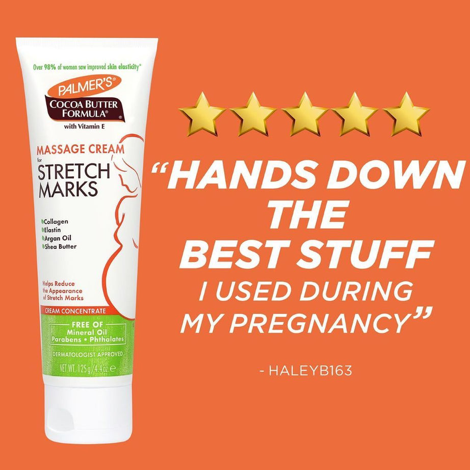 Palmer's Cocoa Butter Formula Massage Cream for Stretch Marks with Vitamin E – Intensive Hydration & Elasticity Boost for Pregnancy Skin | 125g Rich Concentrate for Belly, Hips, Thighs & Bust
